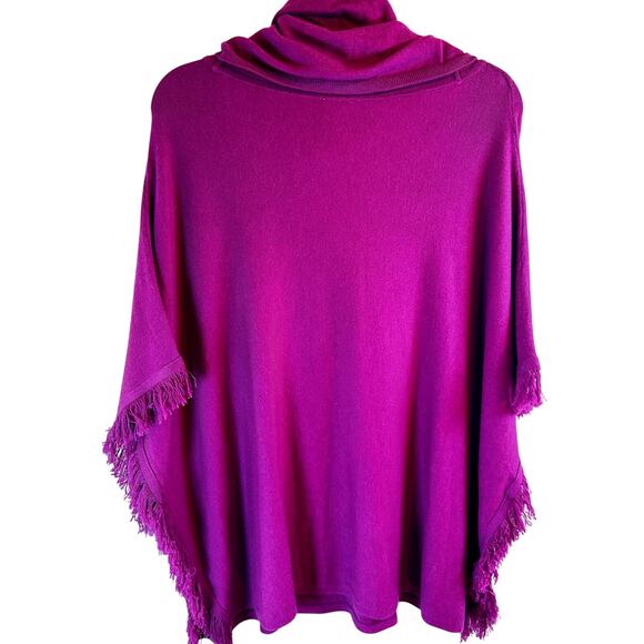 Chico’s Magenta Fringe Poncho | Cozy Cowl Neck S/M Vibe Check - Picture 3 of 4